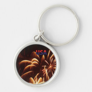 USA KEYCHAIN RUND SILVERFÄRGAD NYCKELRING