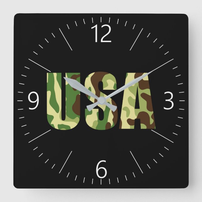 USA-khaki-kamouflage-skylt Fyrkantig Klocka (Framsida)