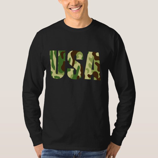 USA-khaki-kamouflage-skylt T Shirt (Framsida)