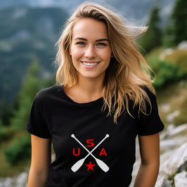 USA korsade Paddle Oars med Star Mörk Färg T Shirt