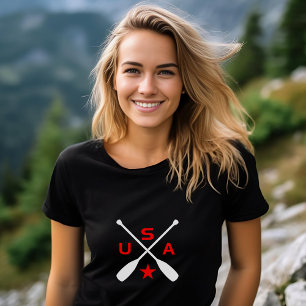 USA korsade Paddle Oars med Star Mörk Färg T Shirt