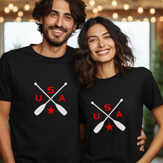 USA korsade Paddle Oars med Star Mörk Färg T Shirt (Skapare uppladdad)