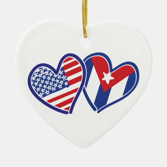 USA Kuba Kärlek Hearts Julgransprydnad Keramik (Framsidan)