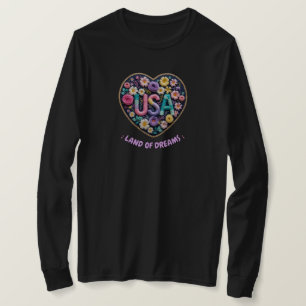 USA Land of Dreams Blommig 3D Broderi Konst T Shirt