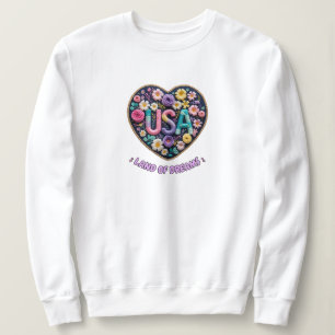 USA Land of Dreams Blommig 3D Broderi Konst T Shirt