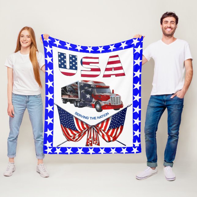 USA-lastbil - Patriotisk lastbilschaufför presentf Fleecefilt (På plats)