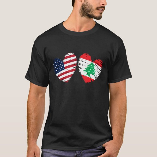 USA Libanon Flagga Heart Valentines day Libanese A T Shirt (Framsida)
