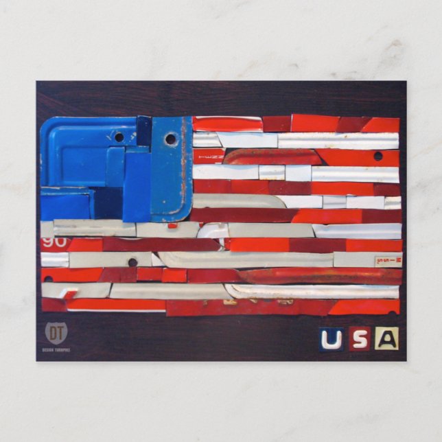 USA License Plate Art Flagga Postcard Vykort (Framsida)