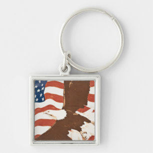USA, Louisiana, Port Allen. Patriotisk muralmålnin Fyrkantig Silverfärgad Nyckelring