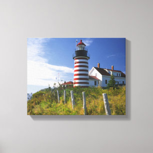 USA, Maine, Lubec. West Quoddy Head fyr Canvastryck
