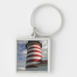 USA, Maine, Lubec. West Quoddy Head fyr Fyrkantig Silverfärgad Nyckelring