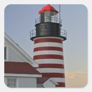 USA, Maine, Lubec. West Quoddy Head Lighthouse, Fyrkantigt Klistermärke