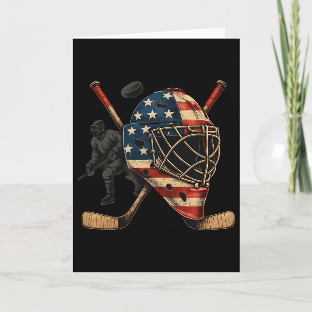 Usa Målvakts Hjälm Ishockey Tröja 4 Juli Present Kort (Framsida)