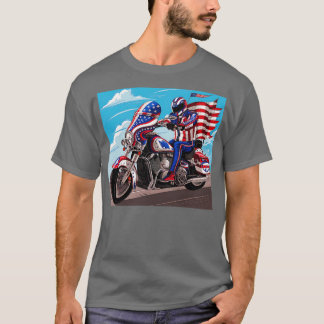 USA Manar Motocross Biker Dirt Bike American Flagg T Shirt