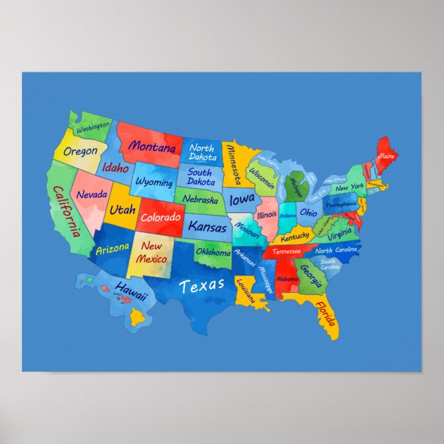 USA MAP watercolor artwork Poster (Framsidan)