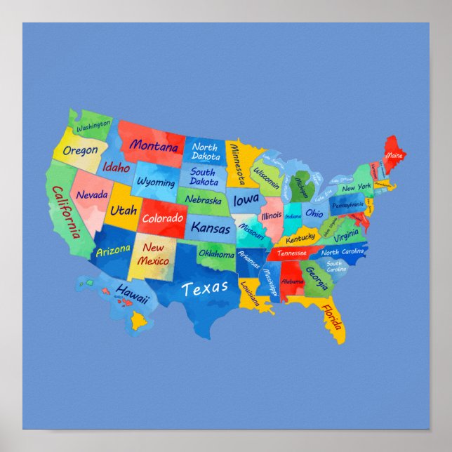 USA MAP watercolor artwork Poster (Framsidan)