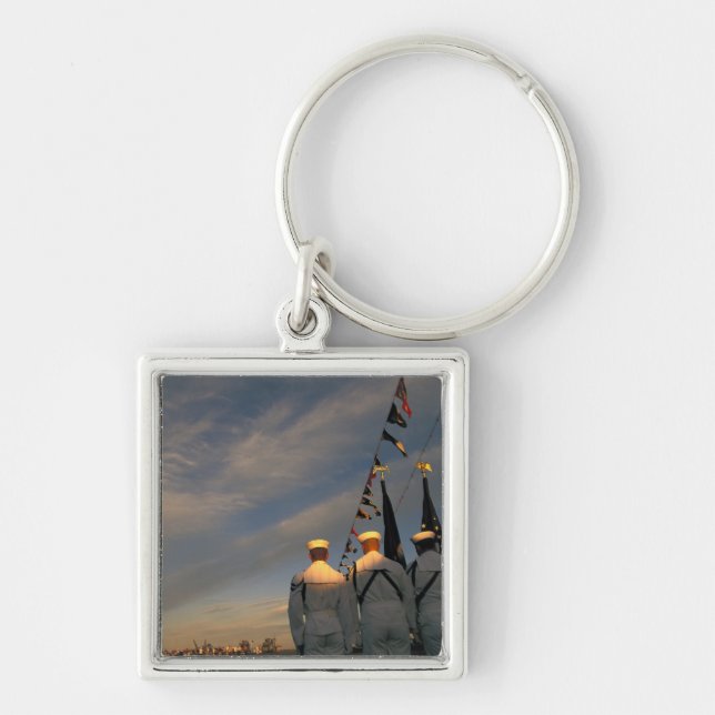 USA Massachusettes, Boston. Us-marinfärg Fyrkantig Silverfärgad Nyckelring (Framsidan)