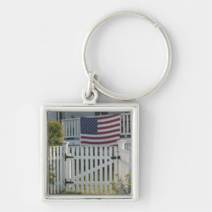 USA, Massachusettes, Gloucester: Patriotiskt stake Fyrkantig Silverfärgad Nyckelring