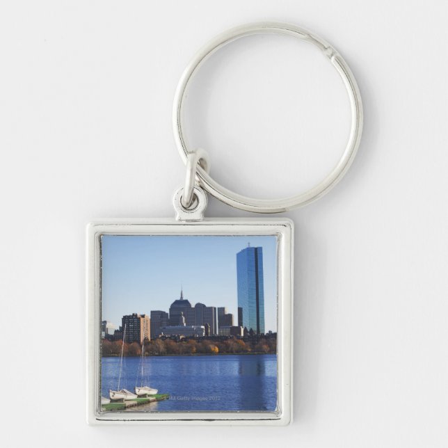USA Massachusetts, Boston horisont Fyrkantig Silverfärgad Nyckelring (Framsidan)