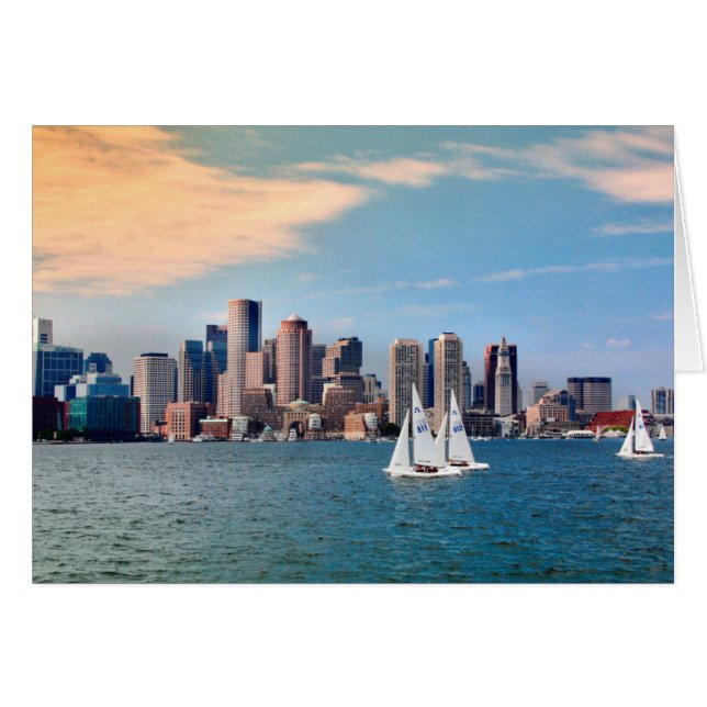 USA, Massachusetts. Boston Waterfront Skyline 3 Hälsningskort (Framsidan Horizontal)