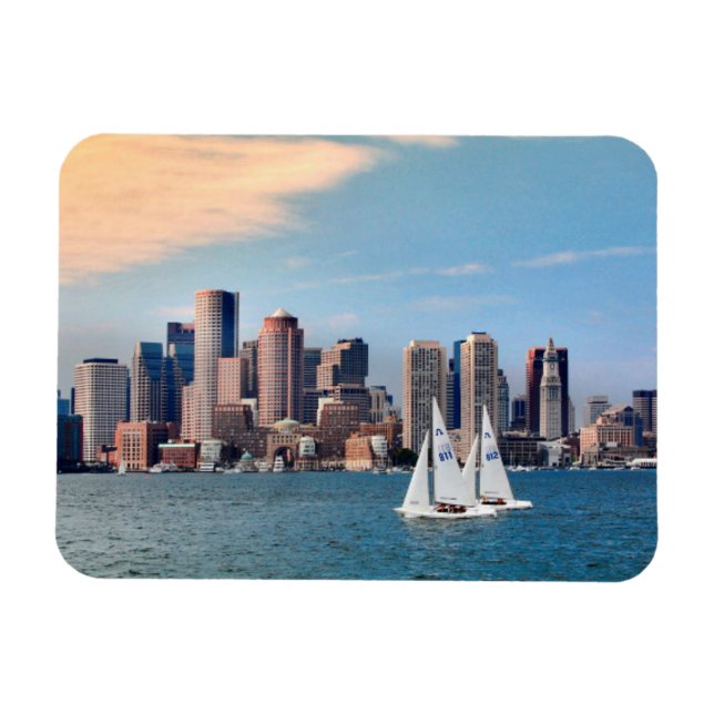USA, Massachusetts. Boston Waterfront Skyline 3 Magnet (Horisontell)