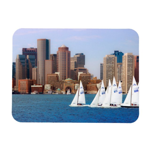 USA, Massachusetts. Boston Waterfront Skyline 4 Magnet (Horisontell)