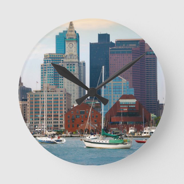 USA, Massachusetts. Boston Waterfront Skyline Rund Klocka (Framsida)