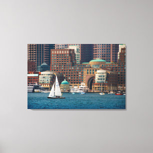 USA, Massachusetts. Bostons strandpromenad Skyline Canvastryck