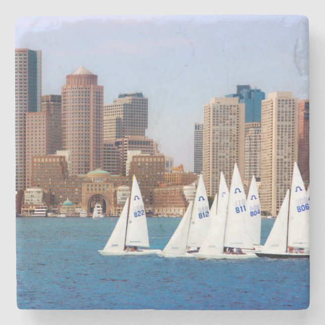 USA, Massachusetts. Bostons strandskyline 4 Underlägg Sten (Framsidan)