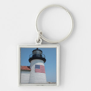 USA, Massachusetts, Nantucket. Brant Point Fyrkantig Silverfärgad Nyckelring