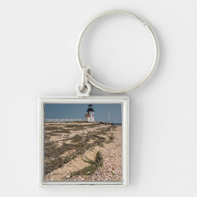 USA, Massachusetts, Nantucket. Skal Fyrkantig Silverfärgad Nyckelring (Framsidan)