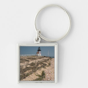 USA, Massachusetts, Nantucket. Skal Fyrkantig Silverfärgad Nyckelring