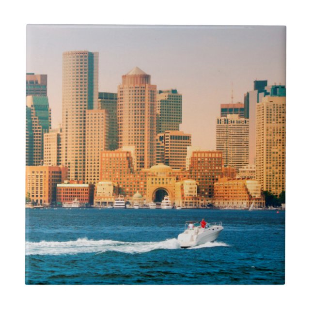 USA, Massachusetts. Panorama över Boston Waterfron Kakelplatta (Framsidan)