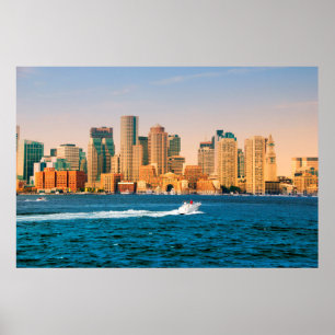 USA, Massachusetts. Panorama över Boston Waterfron Poster