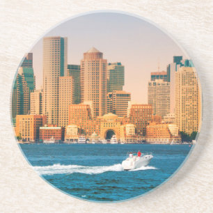 USA, Massachusetts. Panorama över Boston Waterfron Underlägg Sandsten
