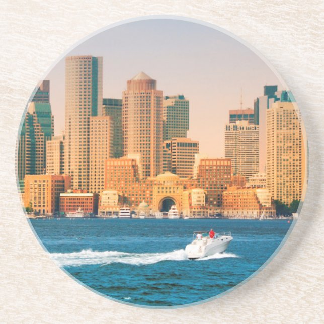 USA, Massachusetts. Panorama över Boston Waterfron Underlägg Sandsten (Framsidan)