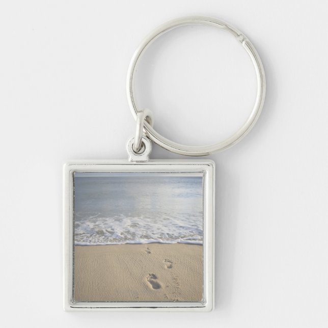 USA Massachusetts, uddtorsk, fotspår på Fyrkantig Silverfärgad Nyckelring (Framsidan)