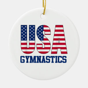 USA med American Flagga Gymnastics Sports Julgransprydnad Keramik
