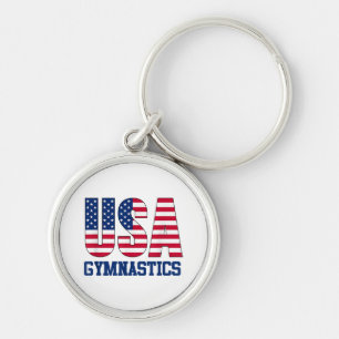 USA med American Flagga Gymnastics Sports Rund Silverfärgad Nyckelring
