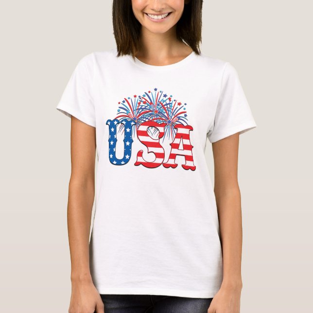 USA med fyrverkerier T Shirt (Framsida)