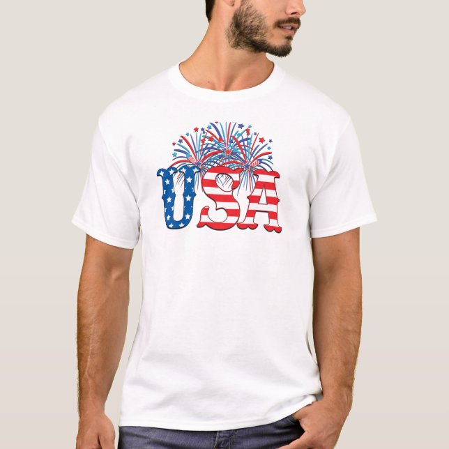 USA med fyrverkerier T Shirt (Framsida)