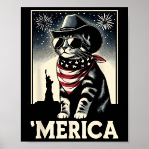 Usa merica Cat 4:e juli Manar Women Kids Funny Pa Poster