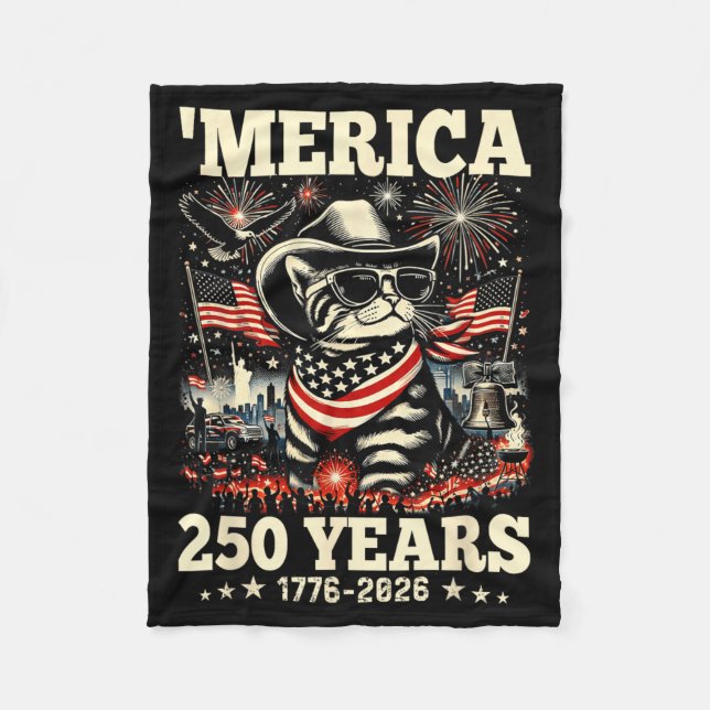 USA Merica Katt 4:e Juli 250 År 1776 2026 Fleecefilt (Framsidan)