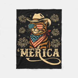 Usa Merica Katt 4:e Juli Män Kvinnor Barn Rolig Pa Fleecefilt