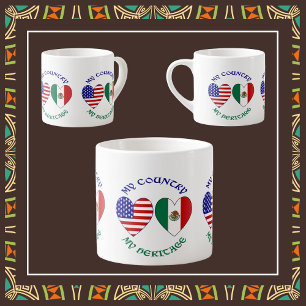 USA Mexiko Flag Hjärtan Mitt Land Mitt Kulturarv Espressomugg