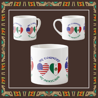 USA Mexiko Flag Hjärtan Mitt Land Mitt Kulturarv  Espressomugg