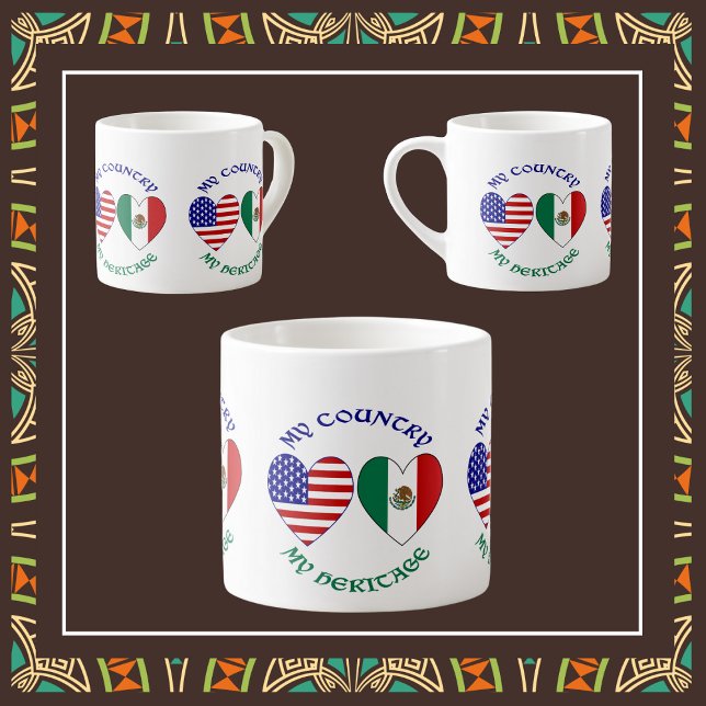 USA Mexiko Flag Hjärtan Mitt Land Mitt Kulturarv  Espressomugg (Skapare uppladdad)