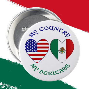 USA Mexiko Flag Hjärtan Mitt Land Mitt Kulturarv Knapp
