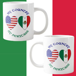 USA Mexiko Flag Hjärtor Mitt Land Mitt Kulturarv Jumbo Mugg