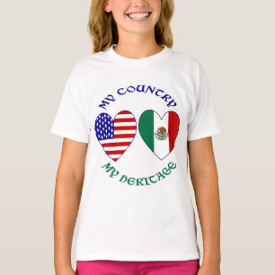 USA Mexiko Flagga Hjärtan Mitt Land Mitt Kulturarv T Shirt